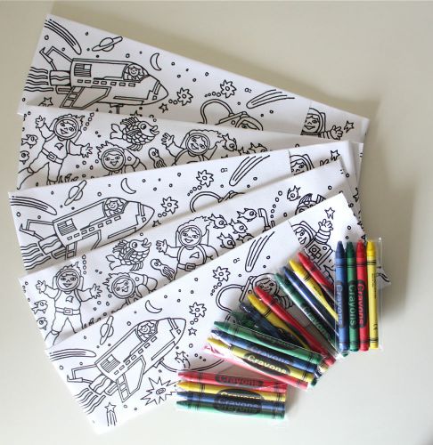 Set of 5 color me paper soda jerk hats and crayons sea and space theme for sale