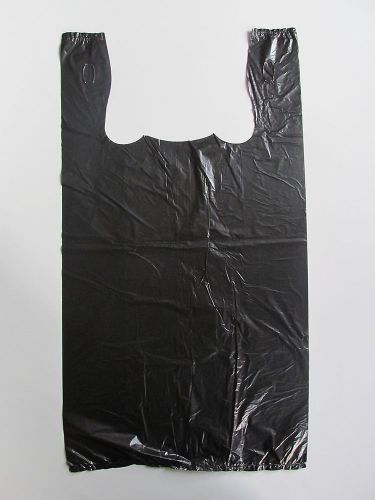 100 black plastic t-shirt bags with handles, 11 1/2 x 6 x 21&#034; medium for sale