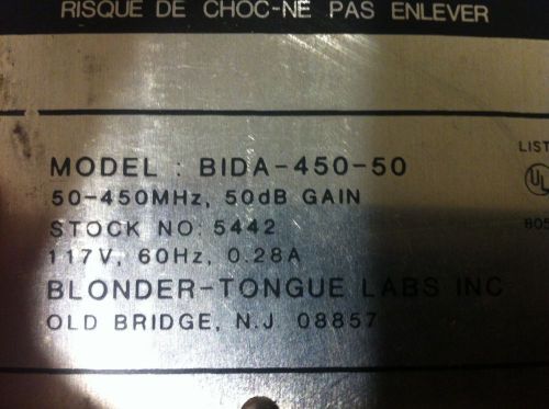 BLONDER TONGUE BIDA 450-50 BROADBAND DISTRIBUTION AMP AMPLIFIER 5442