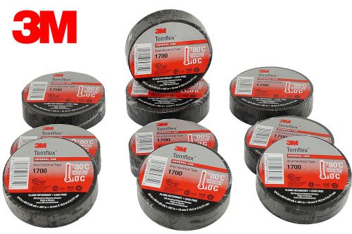 3m black electrical tape temflex 1700 3/4&#034; x 60 ft 10 rolls fast free shipping for sale