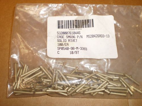 Solid rivets aluminum 100 pieces 3/32 diameter surplus
