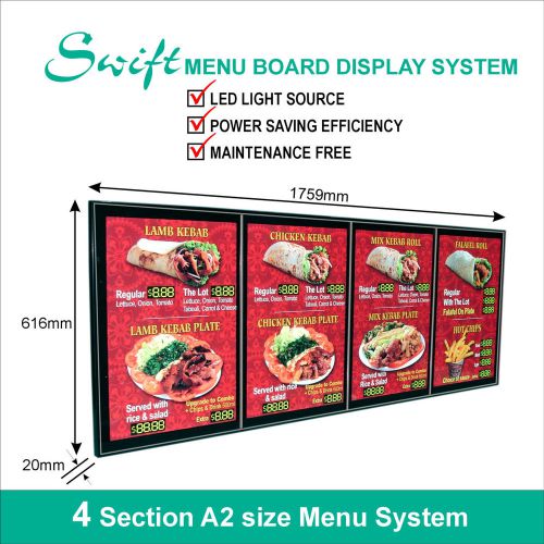 A2 x4 swift led menu board display system -illuminated menu display light box for sale