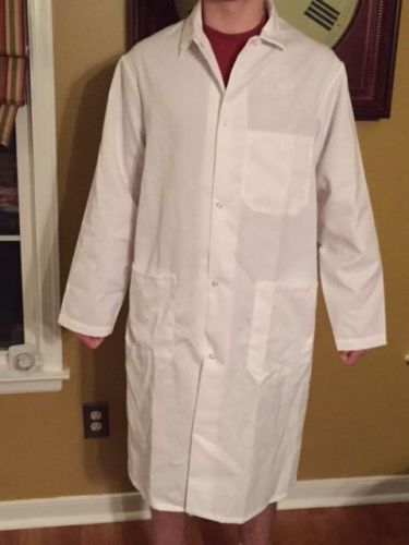 5 pack white unisex chef coat, butcher frock, lab jacket - polyester, 3 pockets for sale