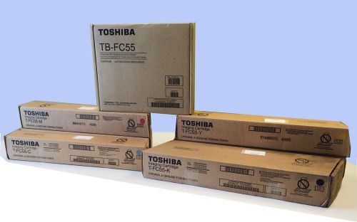 TOSHIBA T-FC55- Full Set Toner-Cyan, Black, Yellow, &amp; Magenta &amp; Waste Toner Bag