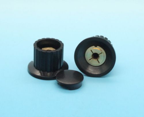 10 x Plastic Black Top Screw Tighten Control Knob 25mmDx18mmH for 4mm Shaft