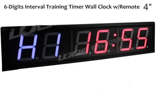 Large big 6-digits interval training timer wall clock w/remote garage wod 4&#034; for sale