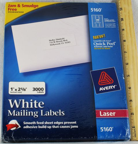 Lot of 1 pack new sealed avery 5160 laser white mailing labels (3000 labels) for sale
