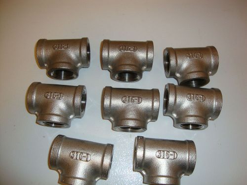 LOT OF (8) Tee,1&#034; Pipe,Threaded,316 Stainless Steel,Class 150