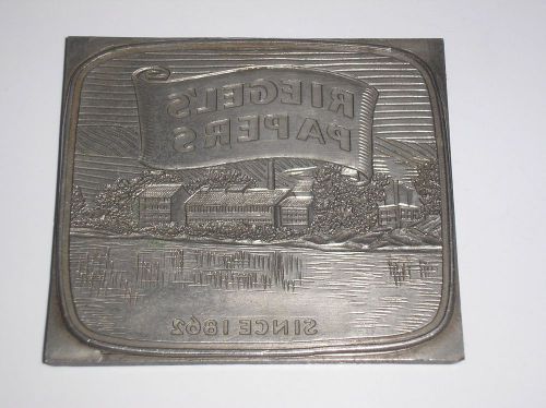 Metal Printing Block Riegel&#039;s Papers Since 1862 Advertisement Factory Scene