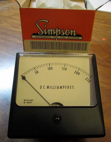 NOS NIB Simpson DC Square Panel Meter Ammeter Milli Amps Milliamperes M-2227