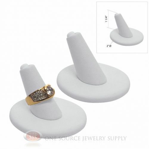 (2) 1 1/4&#034; Single Finger Round White Leather Ring Display Jewelry Presentation