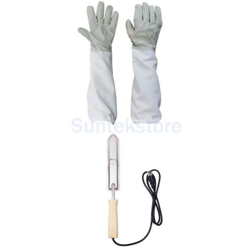 US Plug Electric Scraping Honey Extractor Uncapping Hot Knife+ Beekeeping Gloves
