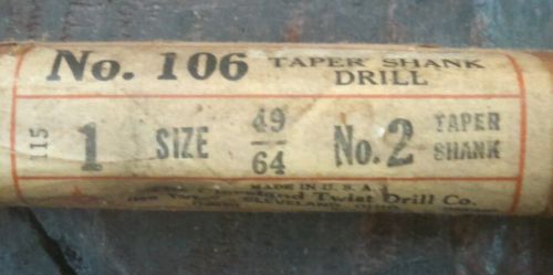 Vintage No.106 Cleveland Twist Drill  size 49/64 #2 Taper Shank in original wrap
