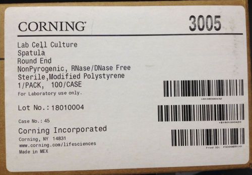 BOX OF 100 CORNING LAB CELL CULTURE ROUND END STERILE SPATULAS 3005