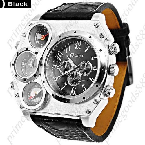 Dual time thermometer compass men&#039;s wrist quartz wristwatch in black for sale