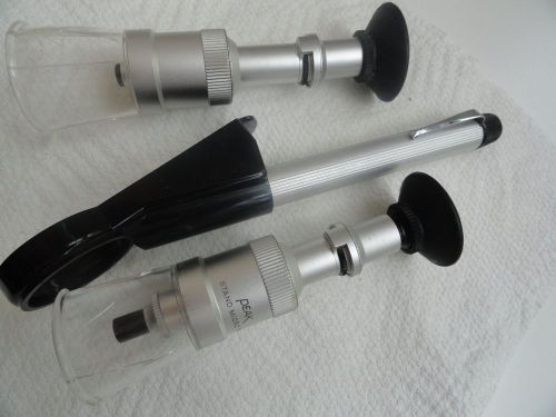 2 PEAK STAND MICROSCOPES, depth measuring, 25X and 75X,penlight &amp;holder