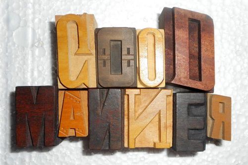 Letterpress Letter &#034;Good Manner&#034; Wood Type Printers Block Collection In364