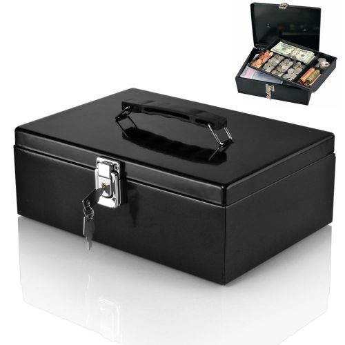 Cash Box Locking Hatch with 7-Compartment Tray Cashier Drawer Money Safe Black