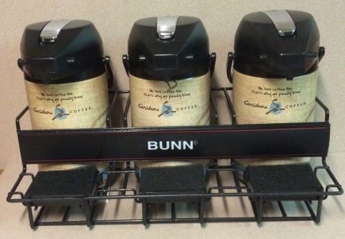Set of 3 , caribou / bunn airpot,  coffee dispensing, pump pots with metal rack for sale