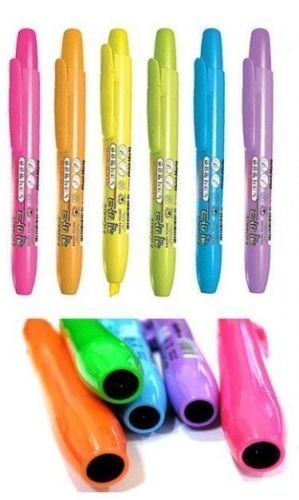 Highlighter marker 4 pens + 1 free fluorescent knock type no cap select colors for sale