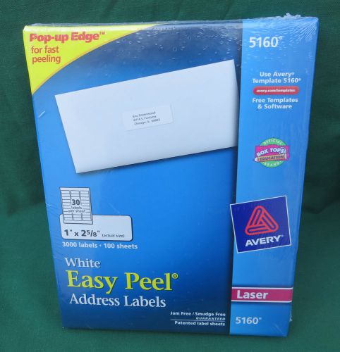 Avery Laser White Easy Peel 3000 Address Labels 1&#034; x 2 5/8&#034; Jam Free - # 5160