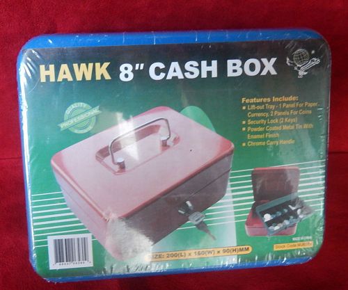 New Hawk MJ6580 Blue Metal Cash Box with Lock and Key 6 x 7.5 x 3 .5 inches