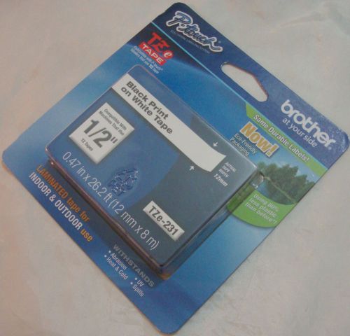 Brother P-Touch 1/2&#034; TZe-231 Black On White Label Tape New OEM