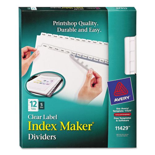 Index maker clear label dividers, 12-tab, letter, white, 5 sets/pack for sale