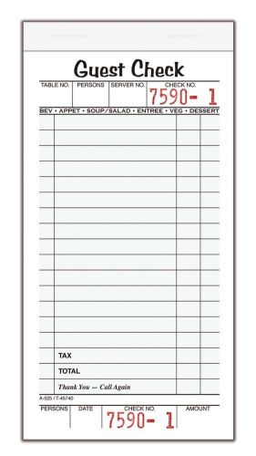 Adams Business Forms 1 Part Perforated Guest Check Pad Set of 250