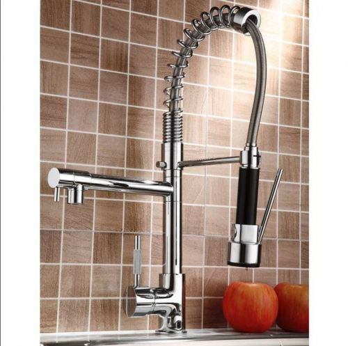 Comercial Kitchen Faucet Heavy Duty Pre Rinse Swivel Spout Pull Down 2 Pipes