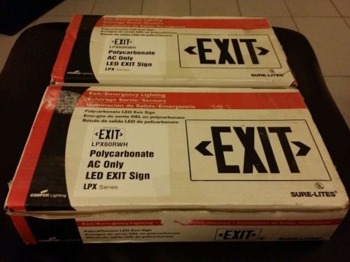 Set Of 2 Polycarbonate AC Only LED Exit Sign LPX60RWH Single or Double Face. NEW