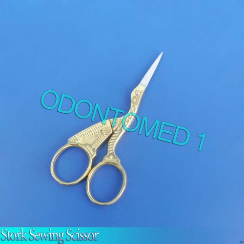 3 Piece New 4&#034; Pro Quality Stork Embroidery Scissors - Gold Plated