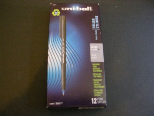 12 Uni-Ball Onyx Roller Ball Pen ~ 0.5mm Point ~ BLUE Ink ~ FREE SHIPPING