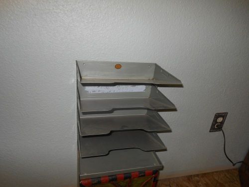 Vintage Gray Metal Curmanco Currier 5 Slot Tray Desk Document Paper Holder