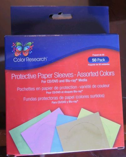 Color Research Protective Paper Sleeves 50 Pack, Assorted Color, for CD DVD BRay