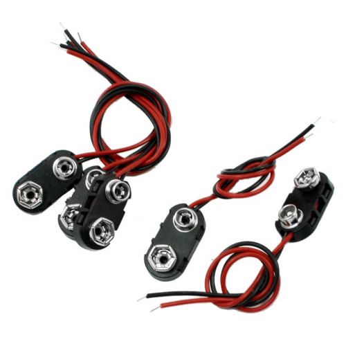 Black Red Long Cable Connection 9V Battery Clips Buckle 5Pcs WA