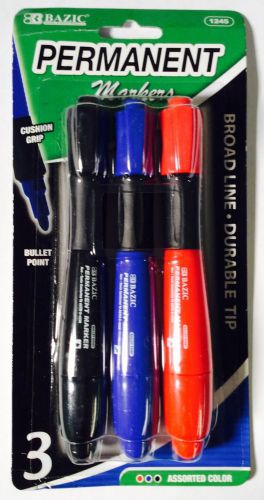 New Bazic Permanent Markers Blue/Black/Red Non-Toxic, Free Shipping