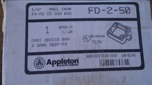 Appleton FD-2-50 1/2&#034; MALL IRON FS-FD CD 2GA BOX 2 GANG DEEP  New Free Ship