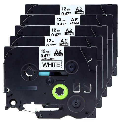 5 pack 12mm Black on White Label Tape Compatible Brother P-touch TZe-231 26.2ft