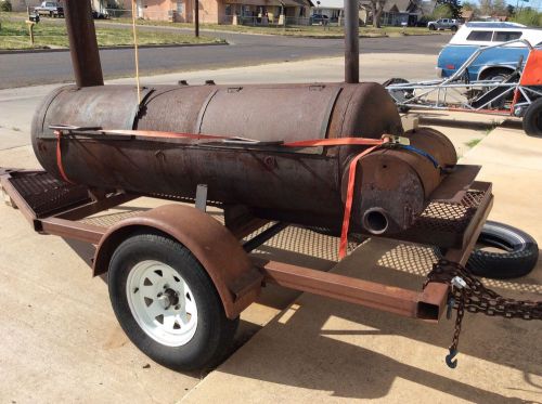 Barbecue smoker grill bbq pit on trailer cast iron hand made 15&#034; nice tires for sale