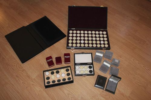 Lot of jewelry/gem display boxes, cases, gem jars and display mat for sale