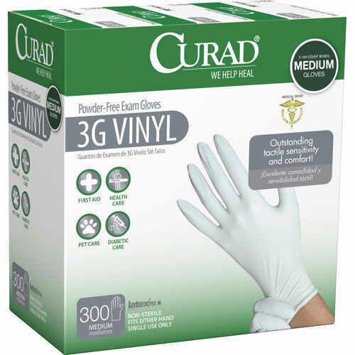 Curad powder-free 3g vinyl exam gloves, medium, 300 ct (cur8235) for sale
