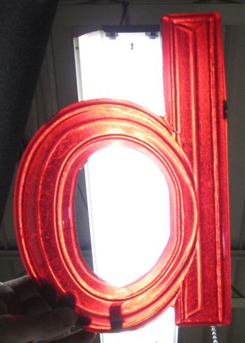 Vtg sign letter lower case &#034;d&#034; marquee display red plastic hanging  clear for sale