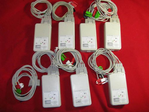 Seven  HP M1400B ECG Telemetry Transmitters with patient cables,