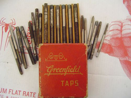 Vintage lot of taps in greenfield tap &amp; die box made in usa 20 taps for sale