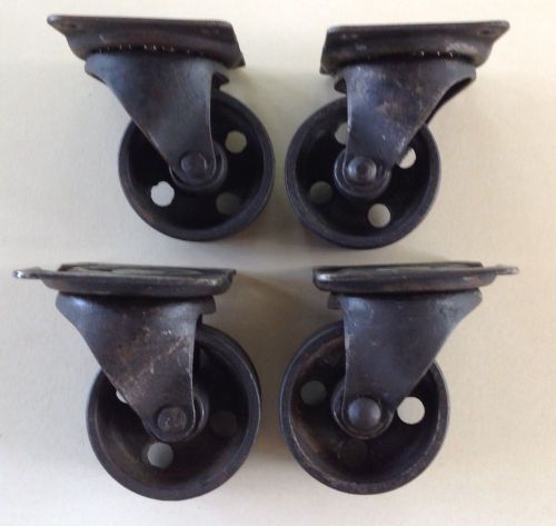 Set of 4 Vintage Cast Iron Industrial Casters, Swivel, Heavy Duty