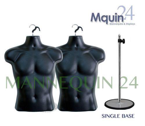 2 PCS BLACK MALE TORSO FORMS +1 STAND + 2 HANGERS MAN CLOTHING&#039;S BODY MANNEQUIN
