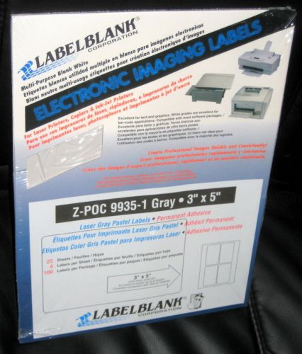 LABELBLANK PASTEL GRAY 3&#034; x 5&#034; LABELS 25 SHEETS OF 4 LABELS - 100 LABELS TOTAL