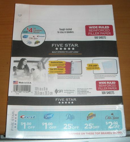 Five Star Notebook Paper 100 Sheets Wide Rule NEVER OPENED!!!