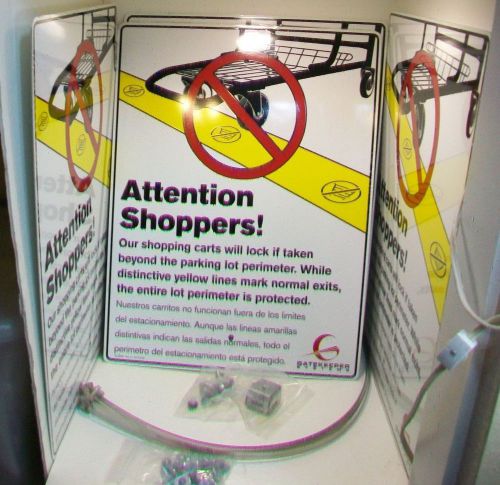 Aluminum parking lot sign &#034;attention shoppers!  our shopping carts will lock…&#034; for sale